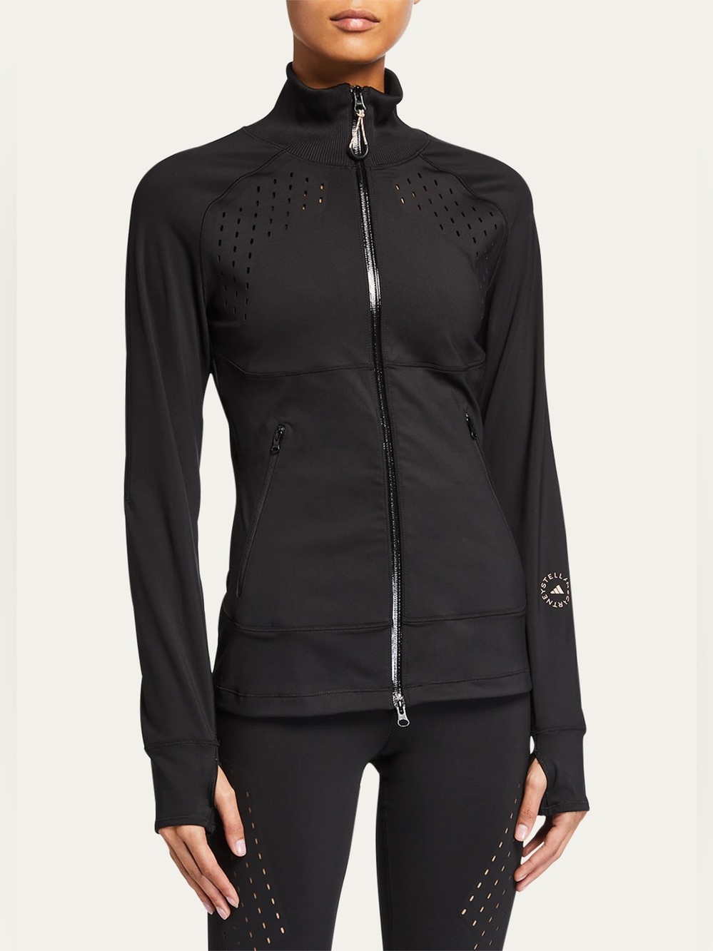 Rare Adidas by Stella McCartney Black Perforated High-Collar Zip Jacket Sz S